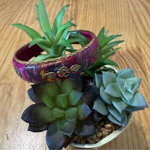 Vintage Brass and Enamel Flowers Multicolored Bangle Bracelet Boho Floral